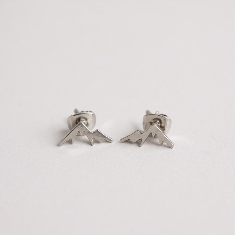 Mountain Silhouette Skiing Hiking Mini 925 Sterling Silver Simple Stud Earring - Picture 10 of 13